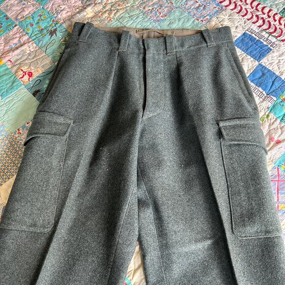 Vintage 60s Swiss Military Wool High Waist Cropped Utility Cargo Trousers 30x25 - Picture 1 of 9